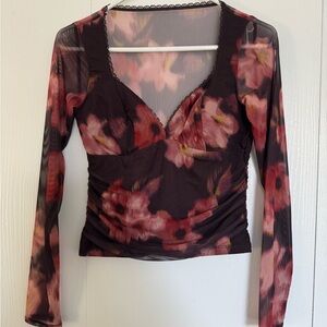Abercrombie Floral Mesh Long Sleeve Top